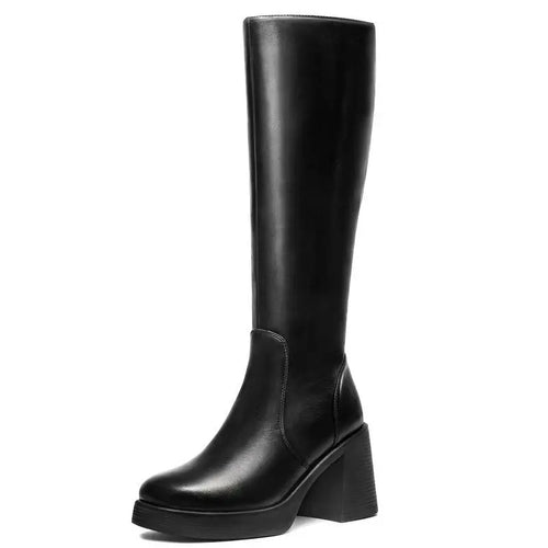 Women's Thigh-High Stretch Boots with Sleek Shaft and Shaped Platform