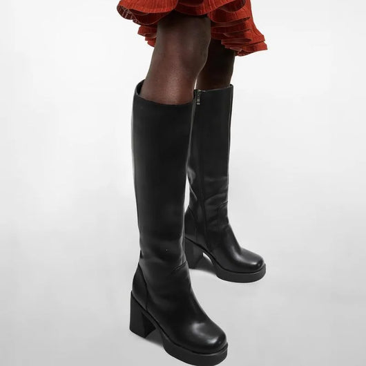 Women's Thigh-High Stretch Boots with Sleek Shaft and Shaped Platform