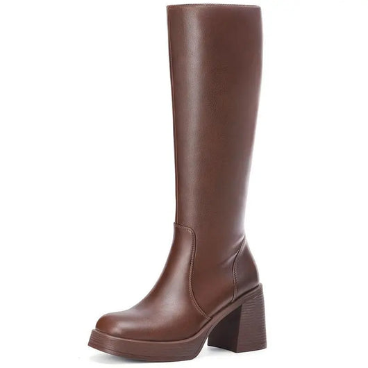 Women's Thigh-High Stretch Boots with Sleek Shaft and Shaped Platform