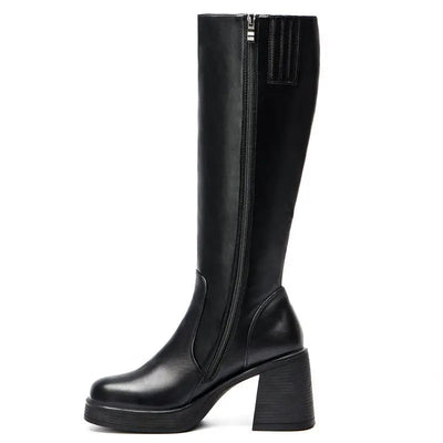Women's Thigh-High Stretch Boots with Sleek Shaft and Shaped Platform