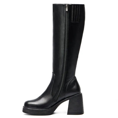 Women's Thigh-High Stretch Boots with Sleek Shaft and Shaped Platform