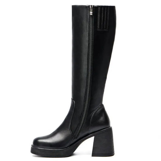 Women's Thigh-High Stretch Boots with Sleek Shaft and Shaped Platform